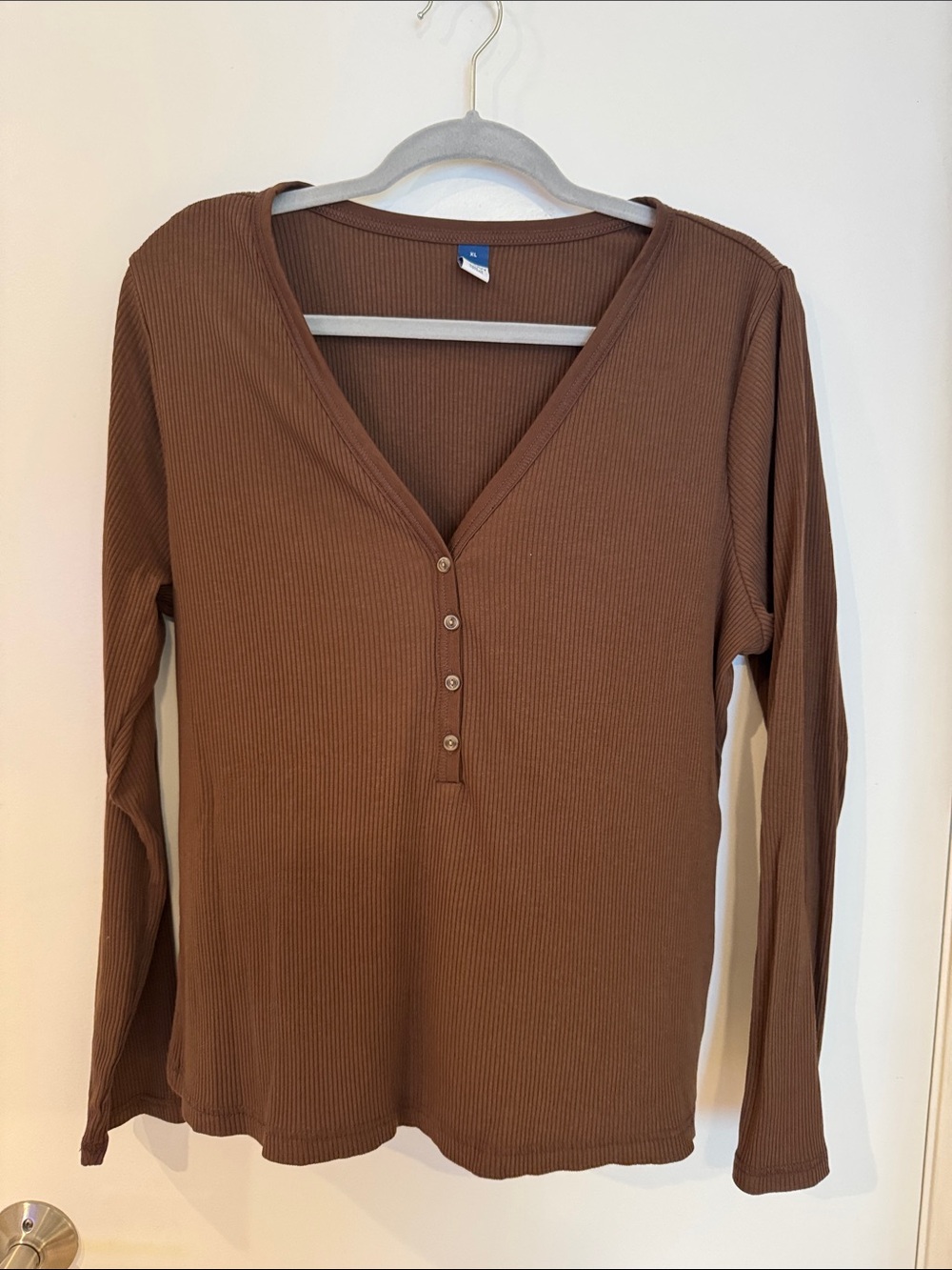 NEW Old Navy Brown Ribbed Henley Long Sleeve Top